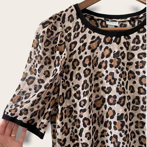 A NEW DAY Animal Print Semi-Sheer Puff Sleeve Blouse Size XS Textured - Picture 3 of 7
